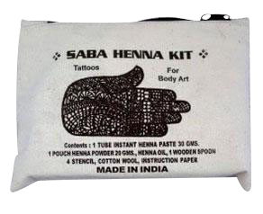 Front view of the Saba Henna Kit package, displaying text and branding on a white background.