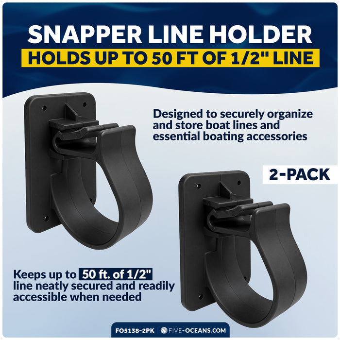 Snapper Line Holder - Holds Up to 50 Ft of 1/2" Line, Black Nylon, 2-Pack