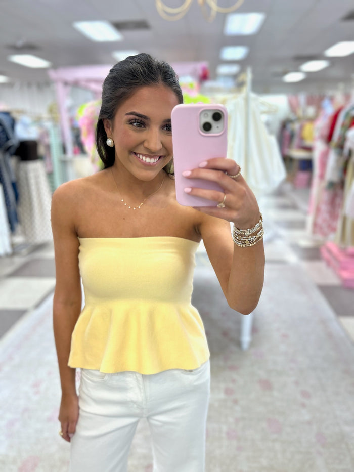 Soft Strapless Peplum Top ( Yellow)