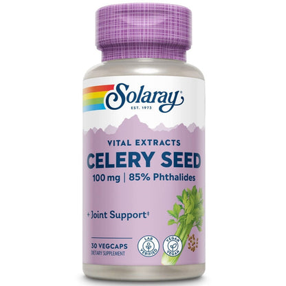 SOLARAY Celery Seed Extract 100 mg | 85% Phthalides | Overall Joint Health Support | Non - GMO, Vegan | 30 VegCaps - The Oasis of Health