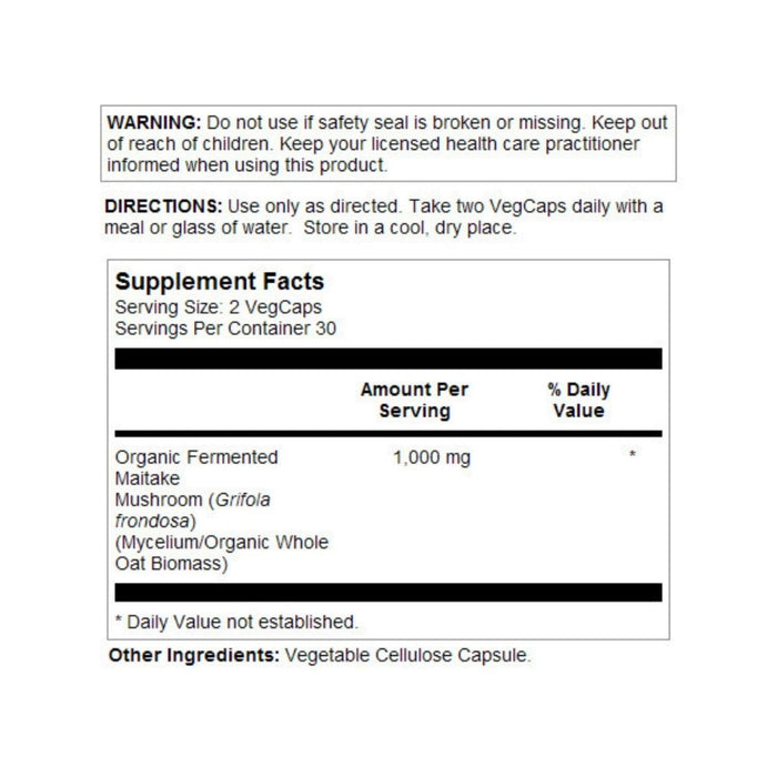 SOLARAY Maitake Mushroom, 60 VegCaps - Supplement Facts panel