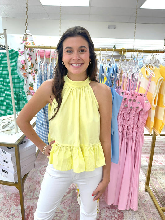 Sophie Halter Neck Peplum Top (Yellow)