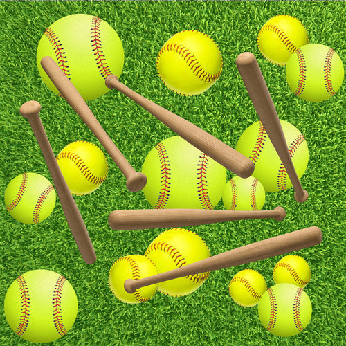 Sports Fabric, Softball Fabric, Balls and Batts on green, cotton or fleece, 3710 - Beautiful Quilt