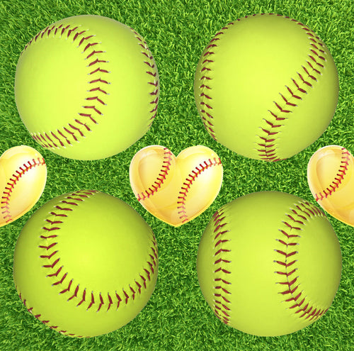 Sports Fabric, Softball Fabric, Softball with Hearts, Cotton or Fleece, 3714 - Beautiful Quilt