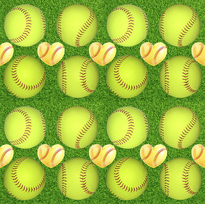 Sports Fabric, Softball Fabric, Softball with Hearts, Cotton or Fleece, 3714 - Beautiful Quilt