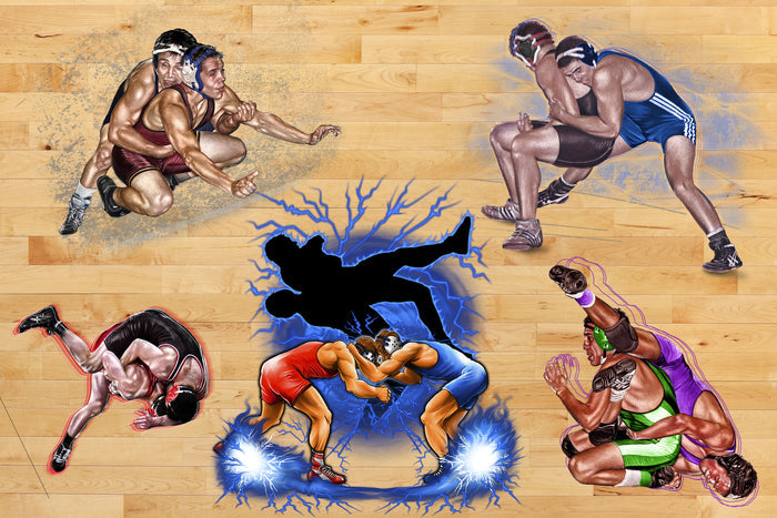 Sports Fabric, Wrestling Fabric on a Gym Floor background, Cotton or Fleece, 3728 - Beautiful Quilt