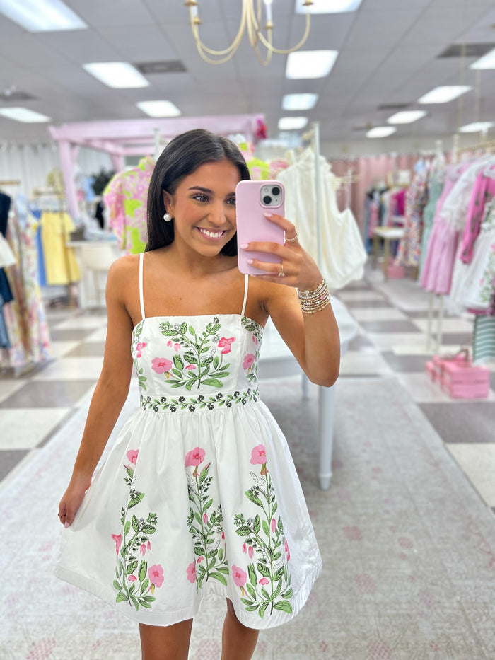 Springtime Charm Mini Dress (White/Pink)