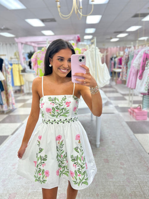 Springtime Charm Mini Dress (White/Pink)