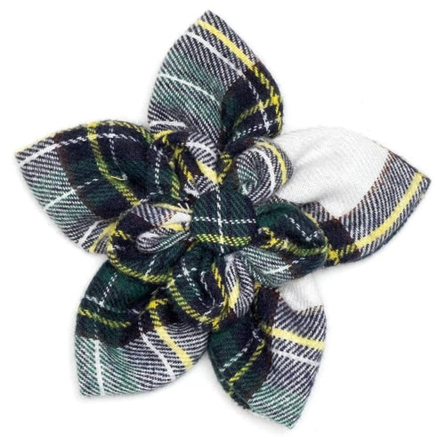 The Worthy Dog Bow Ties SM Stewart Tartan Green Plaid Flower Pet Collar Attachment - 2 Sizes