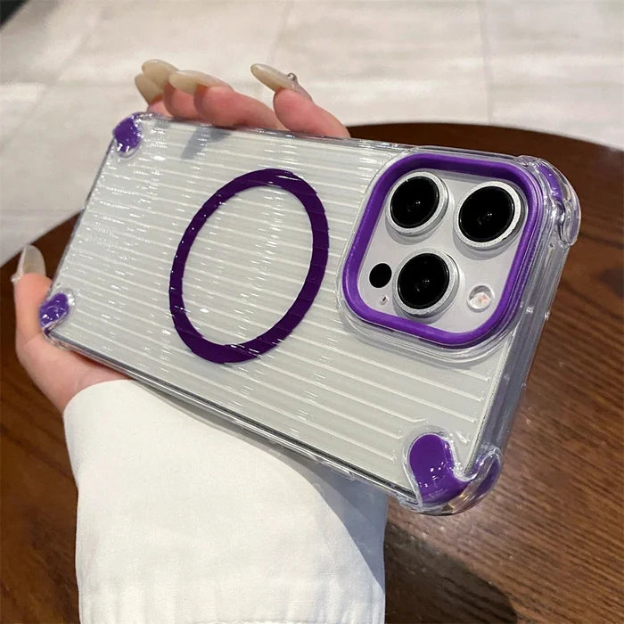 Clear phone case with purple accents.