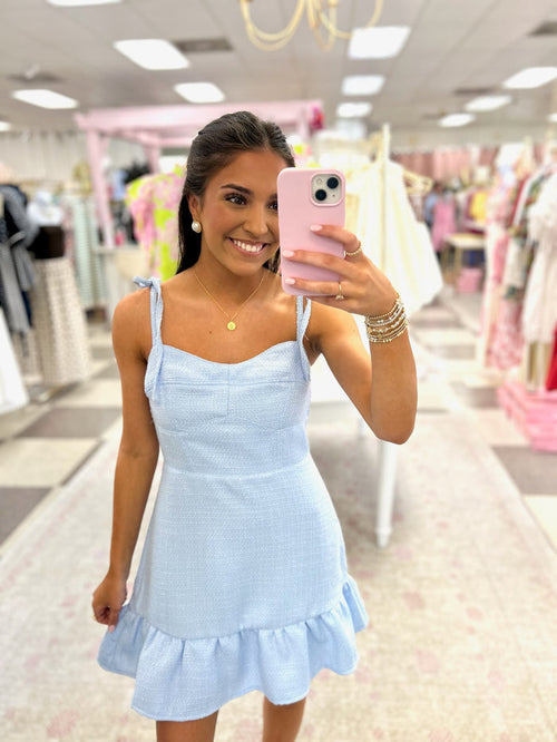 Summer Tweed Mini Dress (Lt Blue)