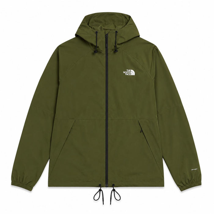 Olive green The North Face Antora waterproof rain jacket with an adjustable hood, full-zip front, and DryVent technology.