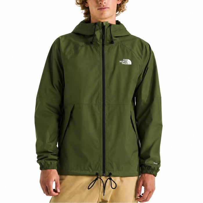 Olive green The North Face Antora waterproof rain jacket with an adjustable hood, full-zip front, and DryVent technology.