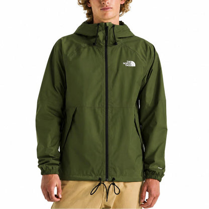 Olive green The North Face Antora waterproof rain jacket with an adjustable hood, full-zip front, and DryVent technology.