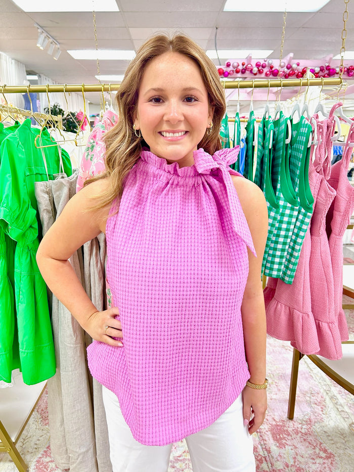 Tie at Neck Sleeveless Swing Top (Pink)