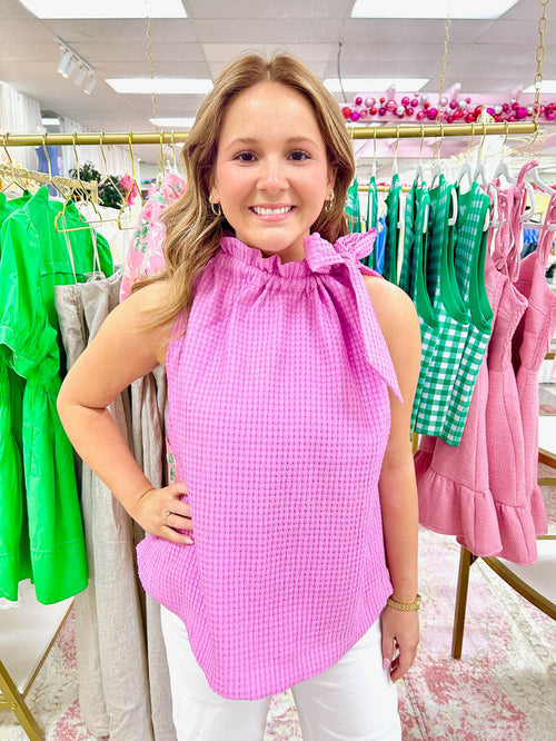 Tie at Neck Sleeveless Swing Top (Pink)