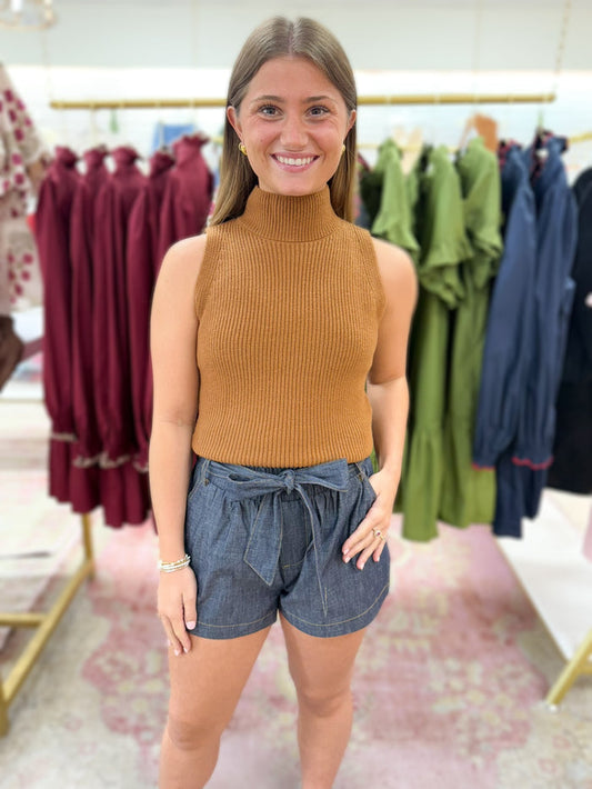 Tie Denim Shorts