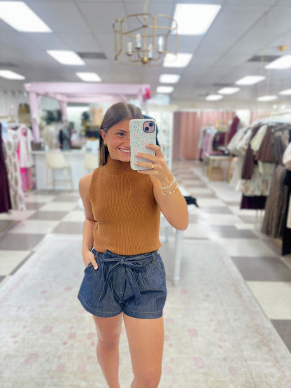 Tie Denim Shorts