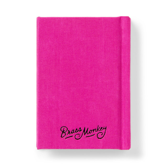 A bright pink hardcover diary titled Tiny Diary for Not So Tiny Secrets by Brass Monkey, featuring the brand name in black cursive on the bottom right corner of the cover, set against a white background.