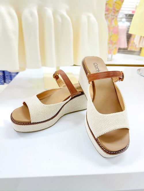 Treat Yourself Linen/Brown Wedge Shoe