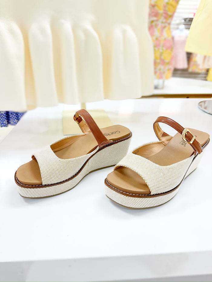 Treat Yourself Linen/Brown Wedge Shoe