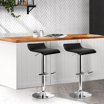 Two Bar Stools Adjustable Gas Lift Chairs Black -Home Living Store - -
