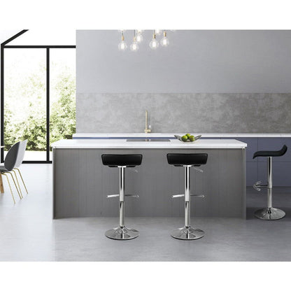 Two Bar Stools Adjustable Gas Lift Chairs Black -Home Living Store - -