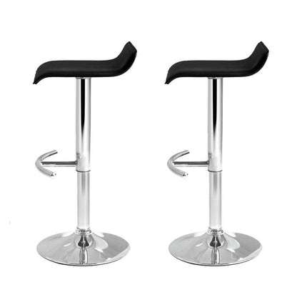 Two Bar Stools Adjustable Gas Lift Chairs Black -Home Living Store - -
