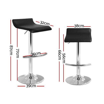 Two Bar Stools Adjustable Gas Lift Chairs Black -Home Living Store - -