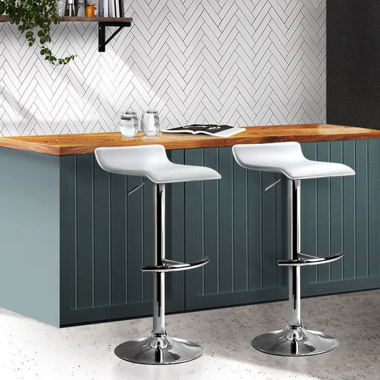 Two Bar Stools Adjustable Gas Lift Chairs White -Home Living Store - -