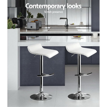 Two Bar Stools Adjustable Gas Lift Chairs White -Home Living Store - -