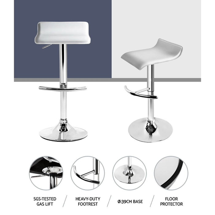 Two Bar Stools Adjustable Gas Lift Chairs White -Home Living Store - -