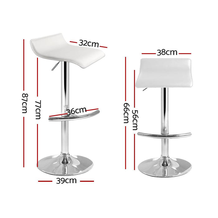 Two Bar Stools Adjustable Gas Lift Chairs White -Home Living Store - -