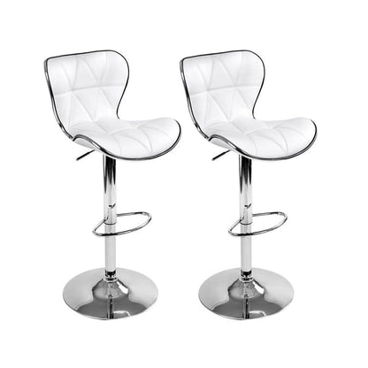 Two Bar Stools Gas Lift Leather Seat White -Home Living Store - -