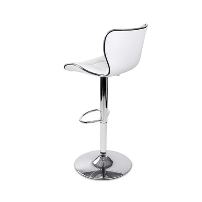 Two Bar Stools Gas Lift Leather Seat White -Home Living Store - -