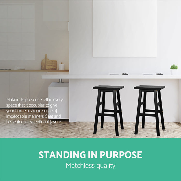 Two Bar Stools Kitchen Counter Stools Wooden Chairs Black-Home Living Store-