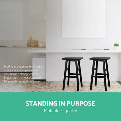 Two Bar Stools Kitchen Counter Stools Wooden Chairs Black-Home Living Store-