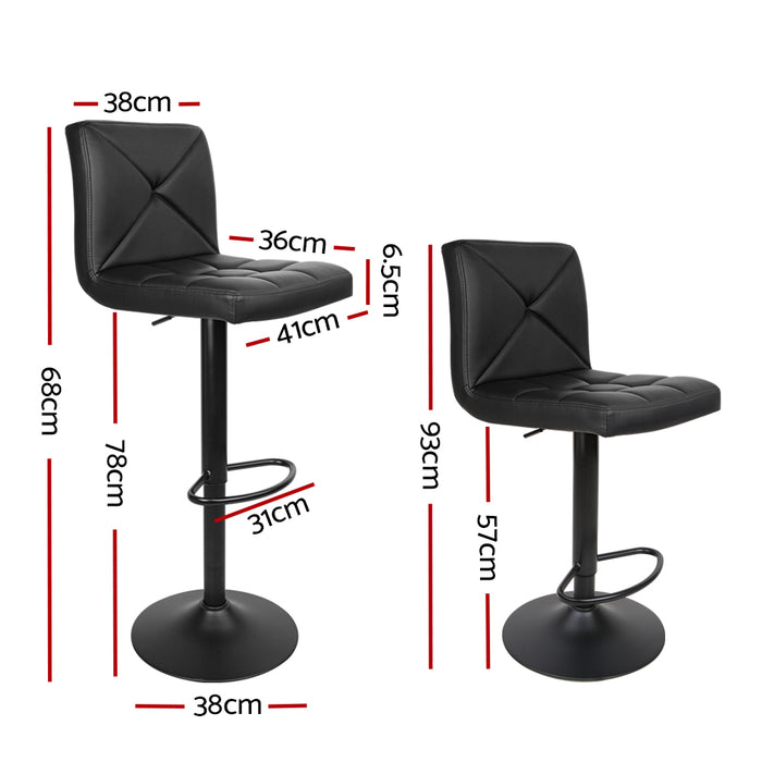 Two Bar Stools Kitchen Dining Chairs Gas Lift Stool Leather Black-Home Living Store-