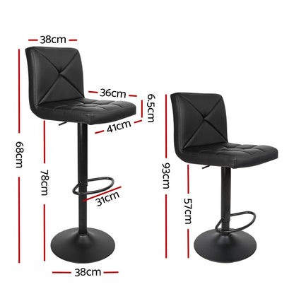 Two Bar Stools Kitchen Dining Chairs Gas Lift Stool Leather Black-Home Living Store-