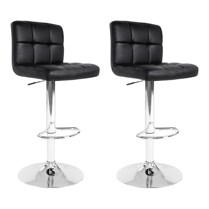 Two Bar Stools Leather Gas Lift Black-Home Living Store-