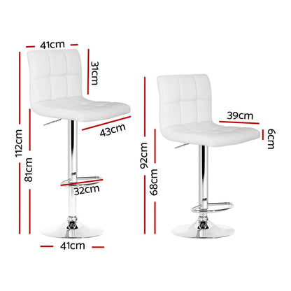 Two Bar Stools Leather Gas Lift White-Home Living Store-