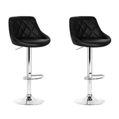 Two Bar Stools Leather Padded Gas Lift Stool Black-Home Living Store-