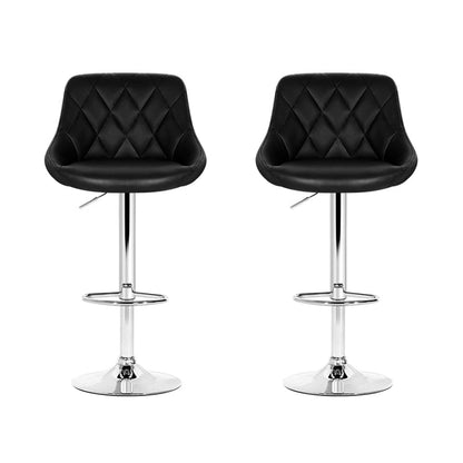 Two Bar Stools Leather Padded Gas Lift Stool Black-Home Living Store-