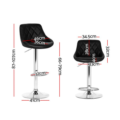 Two Bar Stools Leather Padded Gas Lift Stool Black-Home Living Store-