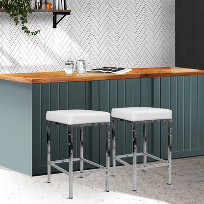 Two Bar Stools Leather Padded Metal White-Home Living Store-Furniture > Chairs > Table & Bar Stools