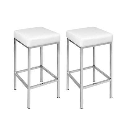 Two Bar Stools Leather Padded Metal White-Home Living Store-