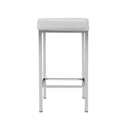 Two Bar Stools Leather Padded Metal White-Home Living Store-