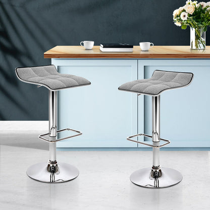 Two Bar Stools Linen Padded Gas Lift-Home Living Store-Furniture > Chairs > Table & Bar Stools