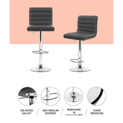 Two Bar Stools Padded Leather Gas Lift Grey-Home Living Store-