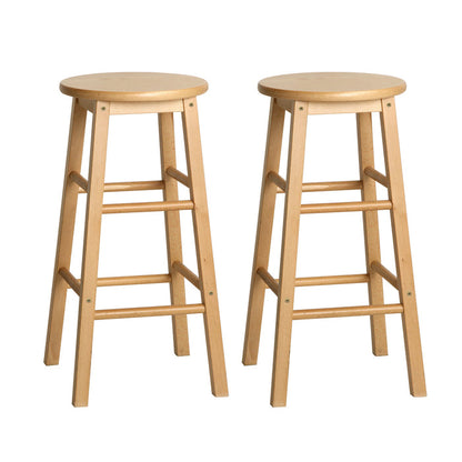 Two Bar Stools Round Chairs Wooden Nature-Home Living Store-